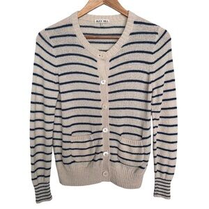 Alex Mill Striped Long Sleeve Cardigan SZ XS Cream Navy Preppy Lightweight GUC